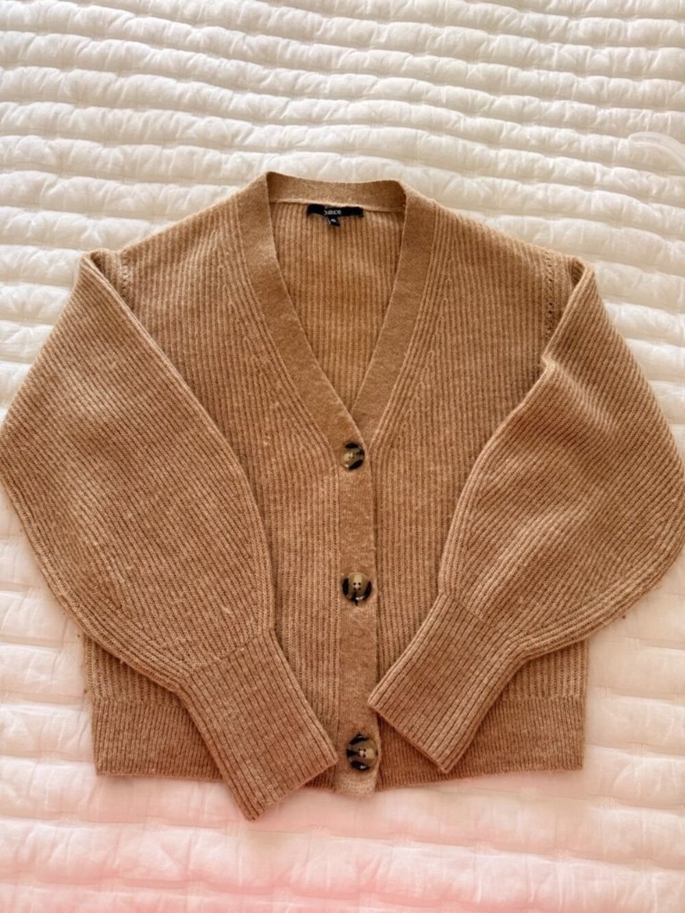 Quince Camel Cardigan Ribbed Merino Wool Alpaca Blend Size S